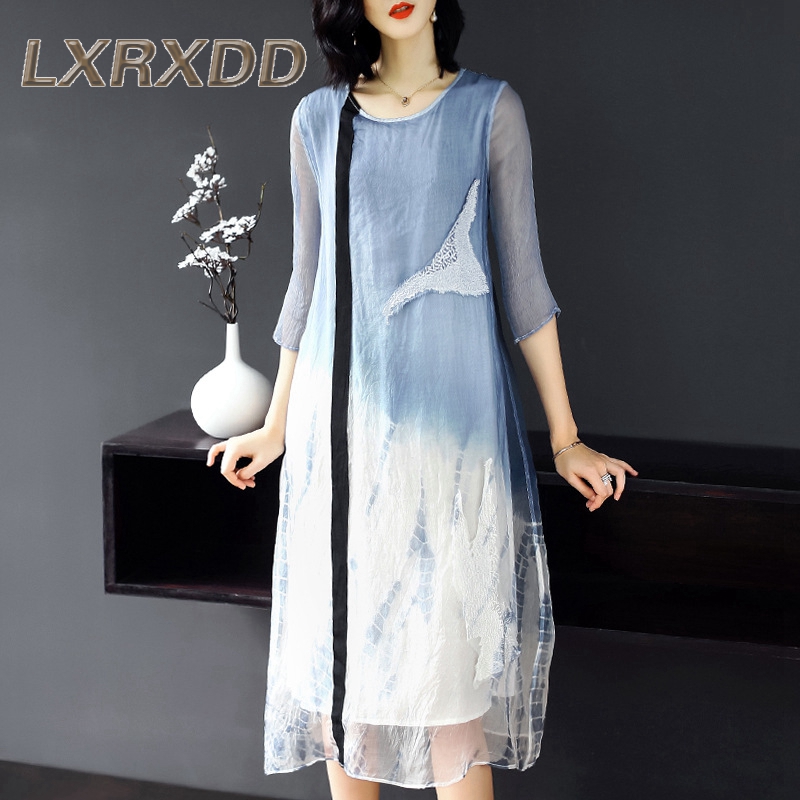 LXÆ®ÒÝÕæË¿Å®È¹ÇàÄêÔ²ÁìÆß·ÖÐäÖг¤È¹2018¿íËÉÑüÁ¬ÒÂȹŮ¿î³±8335