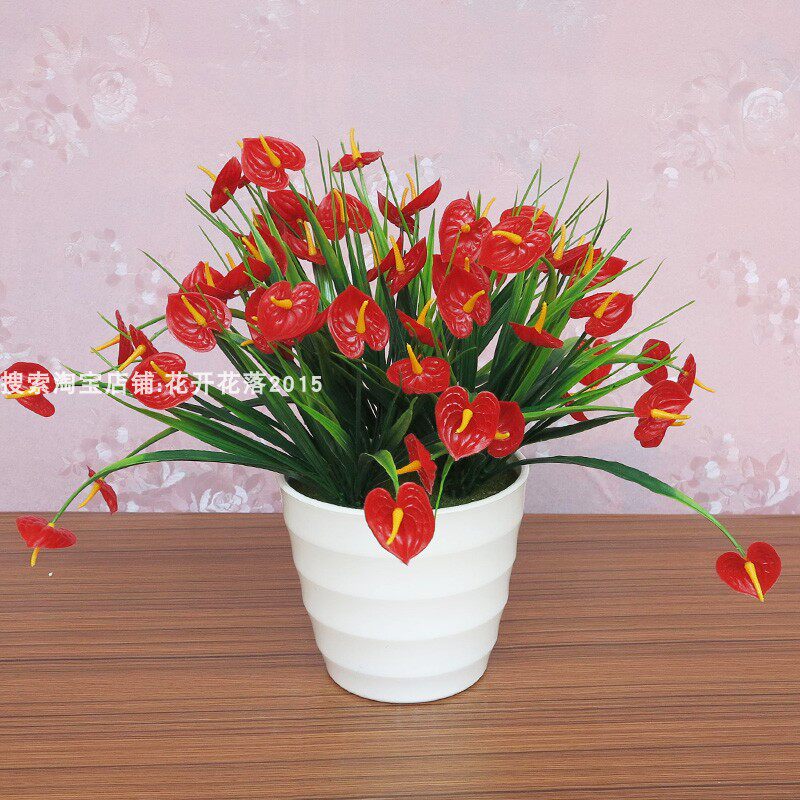 仿真小红掌绿植盆景套装饰花客厅假花阳台带盆栽塑料植物摆件包邮