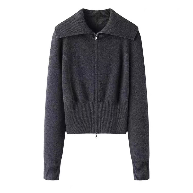 2025冬季设计师款轻奢风女装百搭宽松显瘦翻领长袖针织衫毛衣上衣