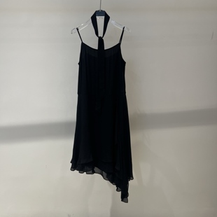 2026春季设计师款小众时尚女装不规则裙摆吊带连衣裙时髦小黑裙女