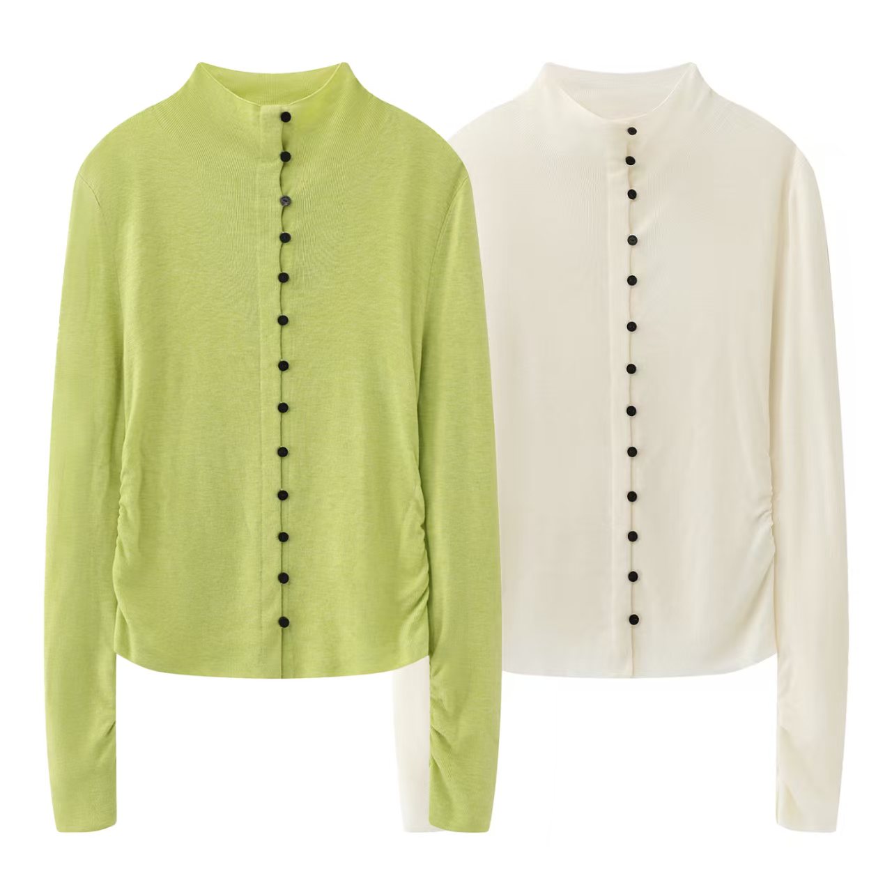 纽扣装饰薄款褶皱针织开衫