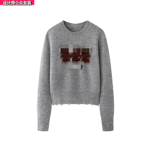 2025冬季设计师款小众轻奢风女装百搭宽松显瘦圆领长袖针织衫上衣