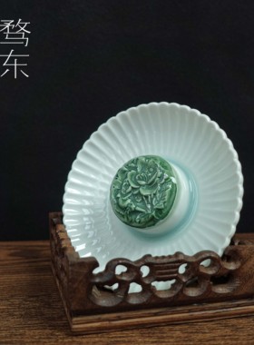 骛东制造月饼墨碟陶瓷中式墨池纯手工手绘盖置笔搁笔舔书法墨碟
