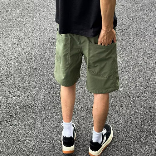 工装短裤男生日系复古军绿色潮流直筒中裤阿美咔叽机能五分裤夏季
