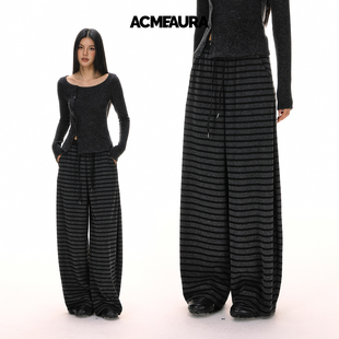 慵懒风加绒弯刀裤 秋冬季 女 女2025新款 ACMEAURA条纹宽松阔腿休闲裤