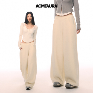 长裤 ACMEAURA 女高腰百搭直筒休闲裤 简约慵懒斜插袋阔腿裤 美式