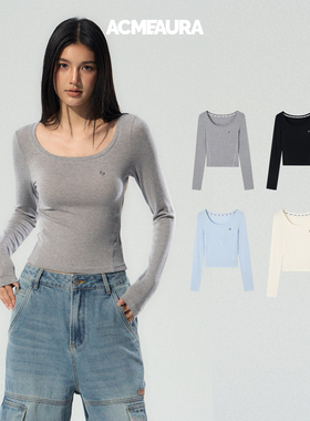 ACMEAURA 圆领打底长袖T恤女秋冬内搭修身显瘦纯色基础打底衫上衣