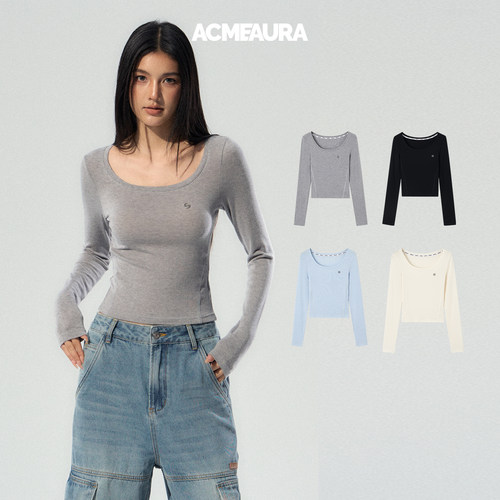 ACMEAURA 圆领打底长袖T恤女秋冬内搭修身显瘦纯色基础打底衫上衣