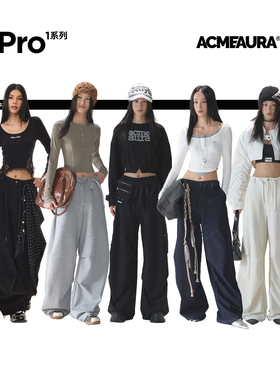 ACMEAURA美式抽绳工装裤女款秋季宽松速干阔腿裤弯刀休闲伞兵裤