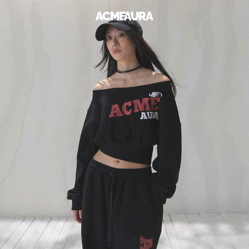 卫衣女款斜肩卫衣美式慵懒