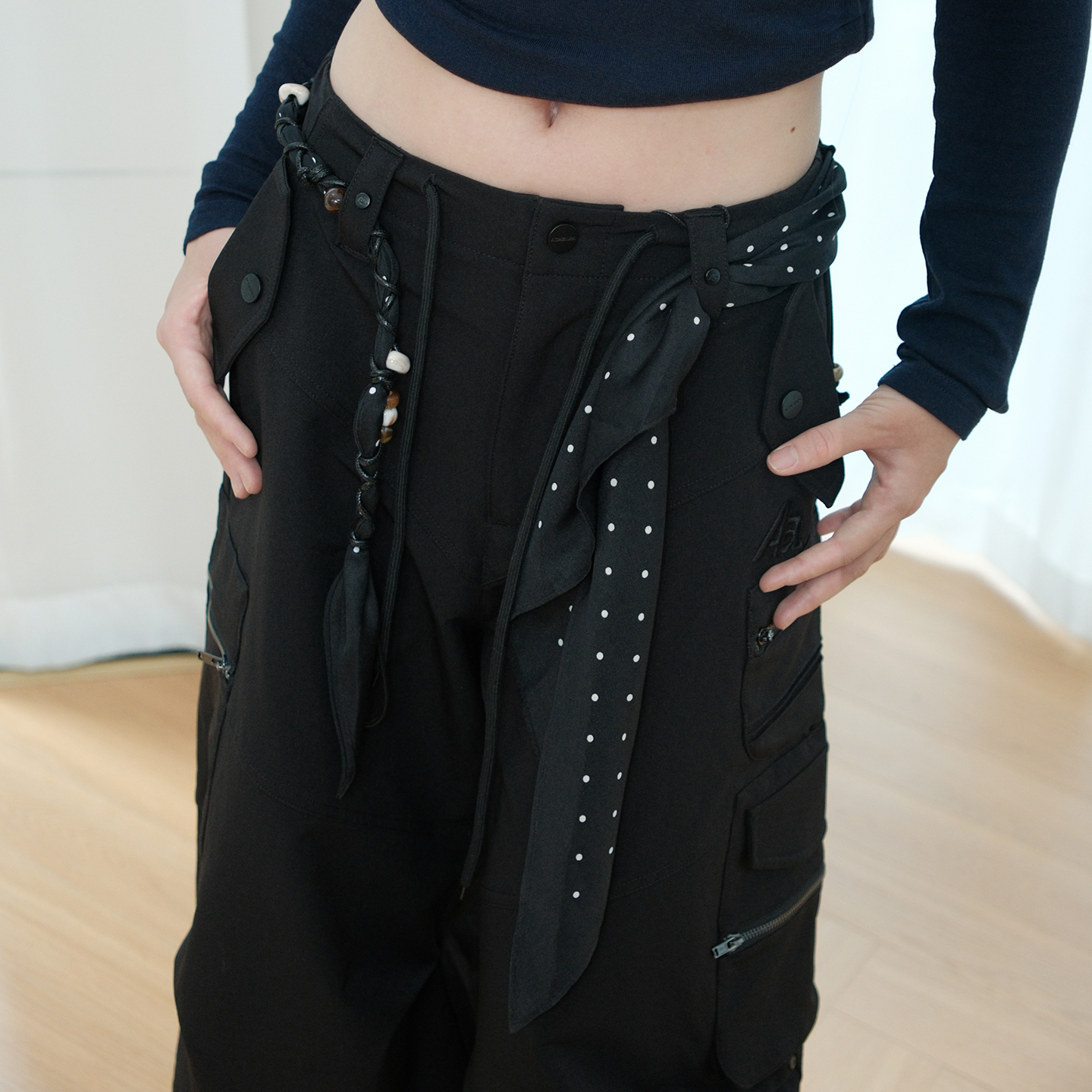 ACMEAURA爵士丝巾hiphop时尚接头黑白条纹腰搭