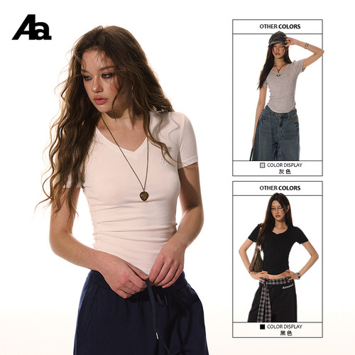 ACMEAURA纯欲V领腰部褶皱T恤