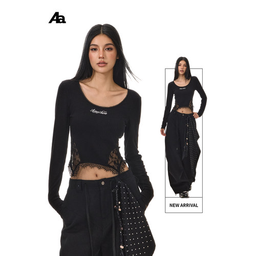 AURA美式复古修身短款打底衫