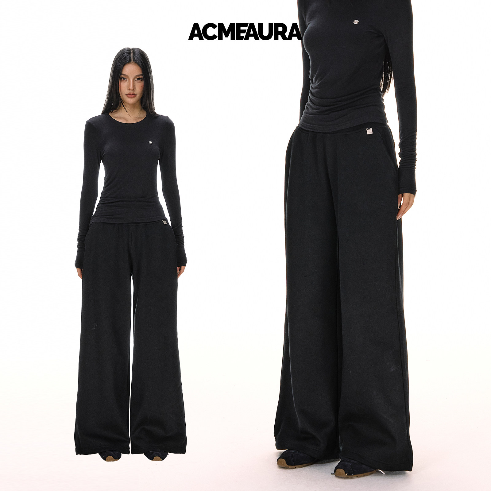ACMEAURA螺纹腰阔腿裤女秋冬2025新款宽松垂感直筒慵懒运动休闲裤,女装/女士精品,休闲裤,淘宝优惠券,粉丝福利购,淘宝优惠卷