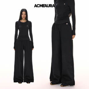 宽松垂感直筒慵懒运动休闲裤 ACMEAURA螺纹腰阔腿裤 女秋冬2025新款