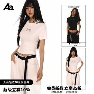 t恤 ACME AURA美式 辣妹蝴蝶结印花修身 显瘦正肩上衣女夏短袖