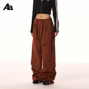 休闲长裤 ACMEAURA 女宽松直筒阔腿伞兵裤 复古收褶设计速干裤 美式