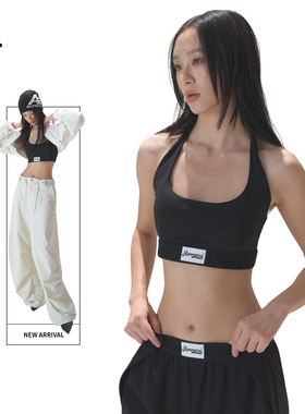 背心女夏外穿美背文胸一体背心挂脖黑色抹胸背心女2025新款辣妹