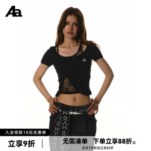 復古斜肩露肩蕾絲短袖 ACME AURA 美式 t恤女 辣妹正肩上衣短款
