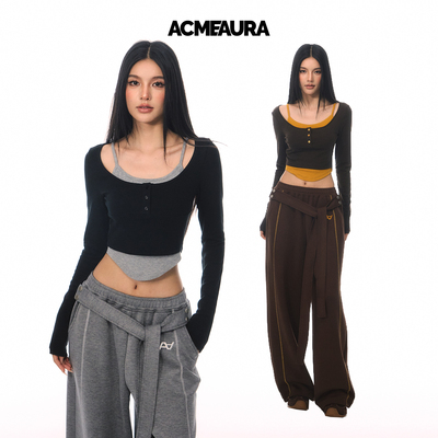 ACMEAURA撞色假两件长袖上衣