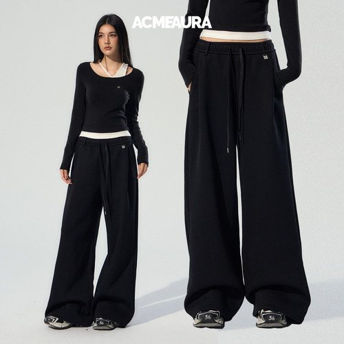 ACMEAURA予曦同款阔腿裤女秋宽松直筒运动美式显瘦百搭休闲卫裤