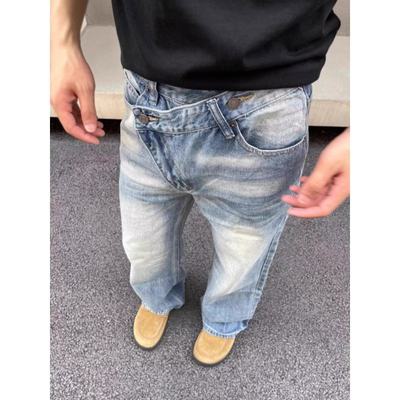秋冬阔腿牛仔裤女 美式复古拖地裤 显瘦高腰长裤 水洗男女同款