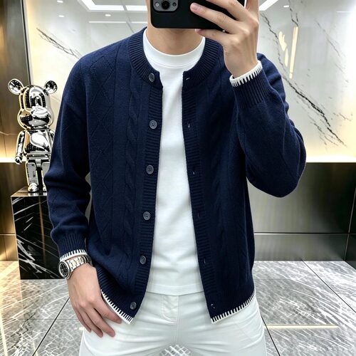 针织开衫男韩版潮流麻花上衣秋冬款慵懒宽松外套