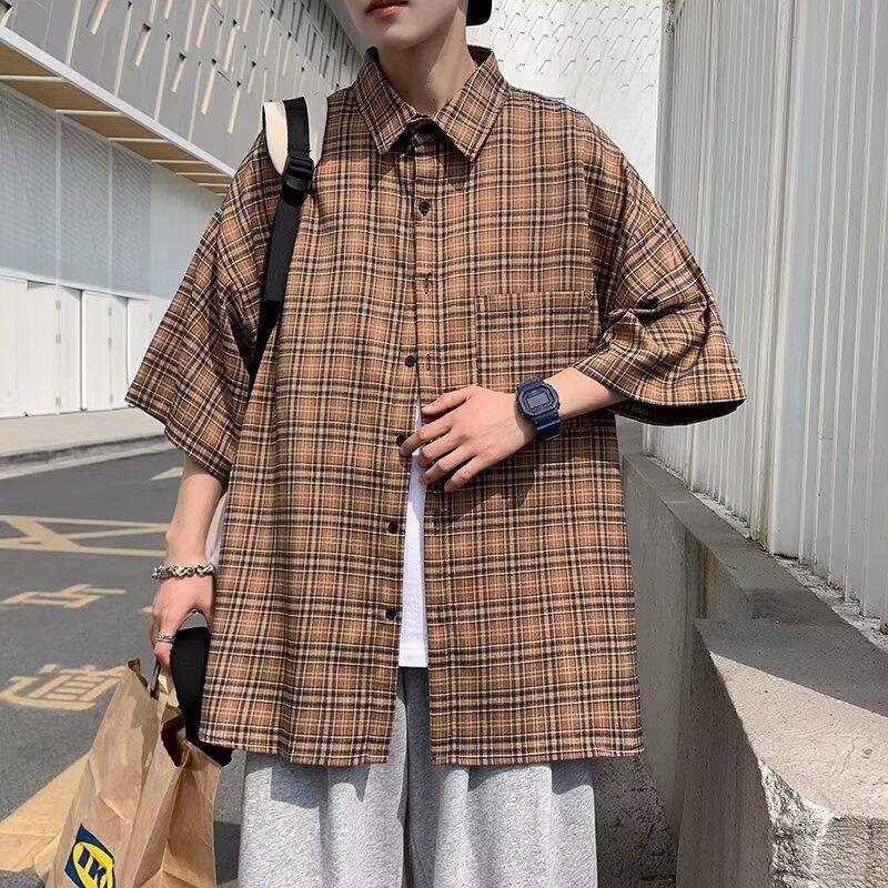 复古ciboy日系咖色衬衫男无文艺慵懒潮流百搭原宿新款简约