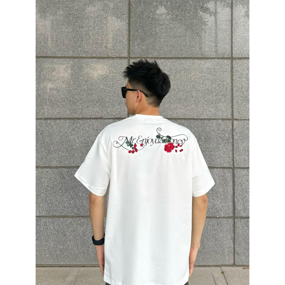 玫瑰花卉短袖T恤男优质夏季上衣服潮牌休闲体恤简约五分半袖男女