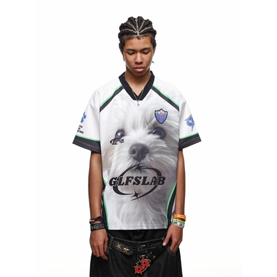 BOMENG欧美潮牌美式运动球衣男女夏季v领宽松网球棒球服短袖T恤