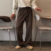 女秋季 裤 新款 低腰宽松显瘦厚款 美式 休闲裤 复古美拉德棕色直筒西装