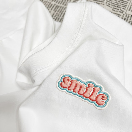 26SS小清新smile微笑字母LOGO印花270g重磅纯棉简约圆领短袖T恤男
