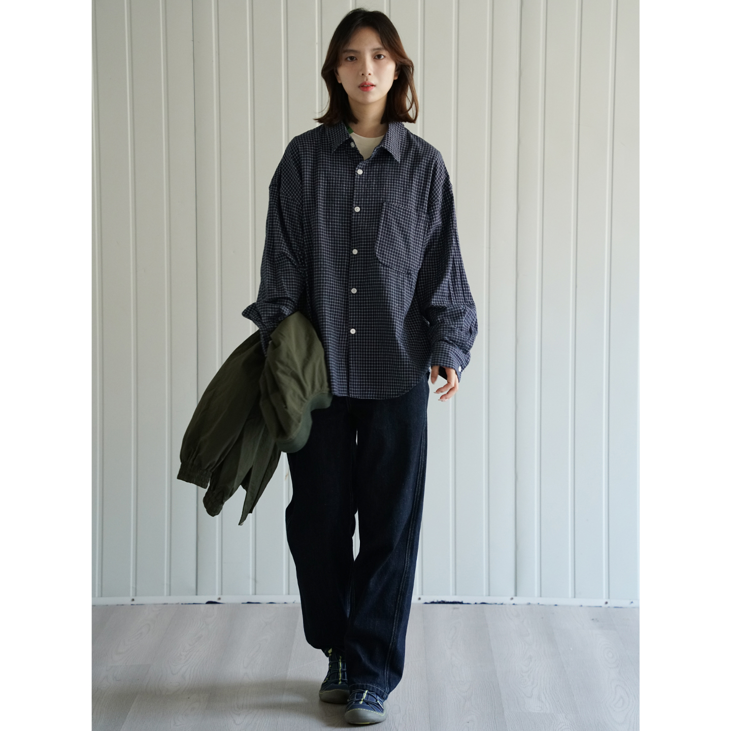 NBN千鸟格长袖复古男女同款衬衫