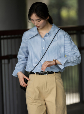 NBN/ 春季蓝色细条纹垂感衬衫气质citywalk韩版百搭长袖衬衣女装