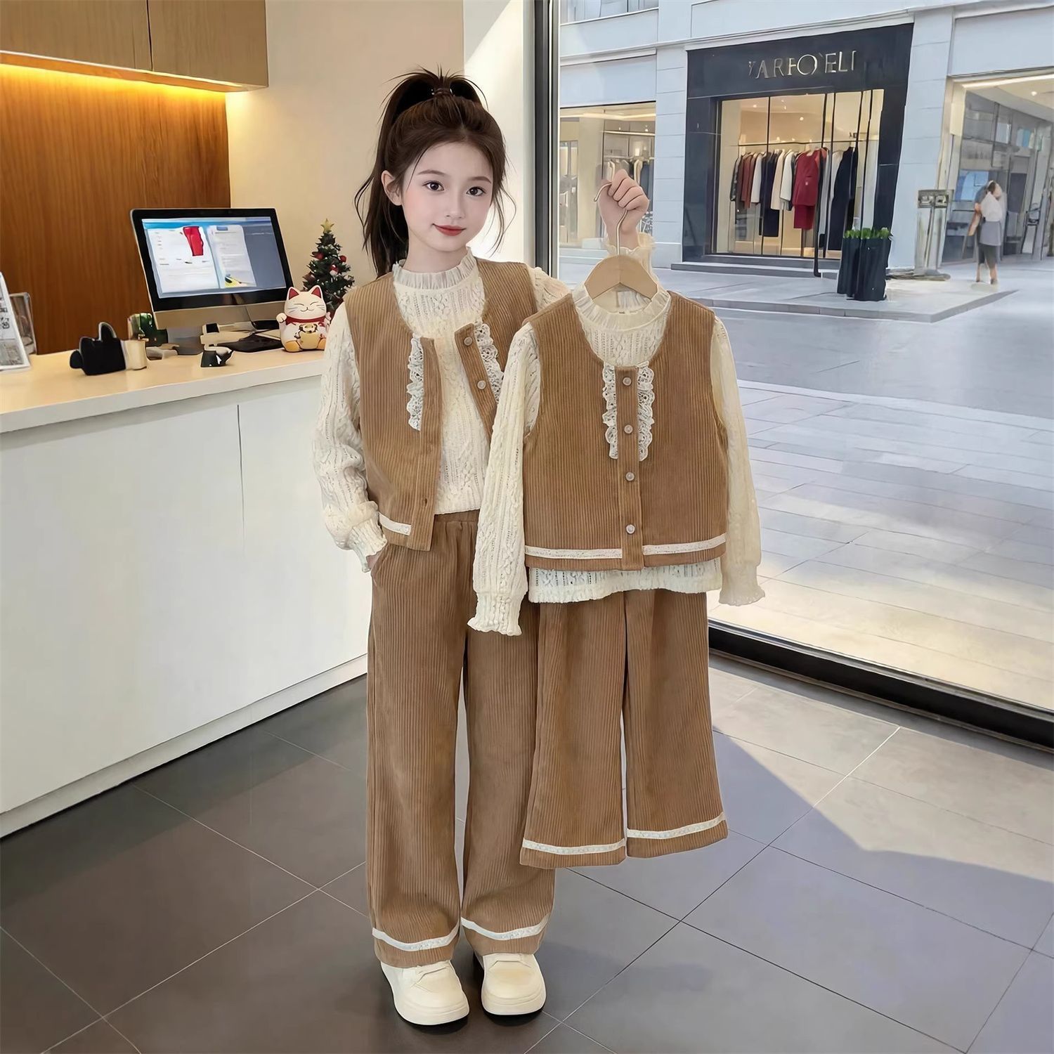 女童小香风套装春季新款洋气儿童儿童运动套装