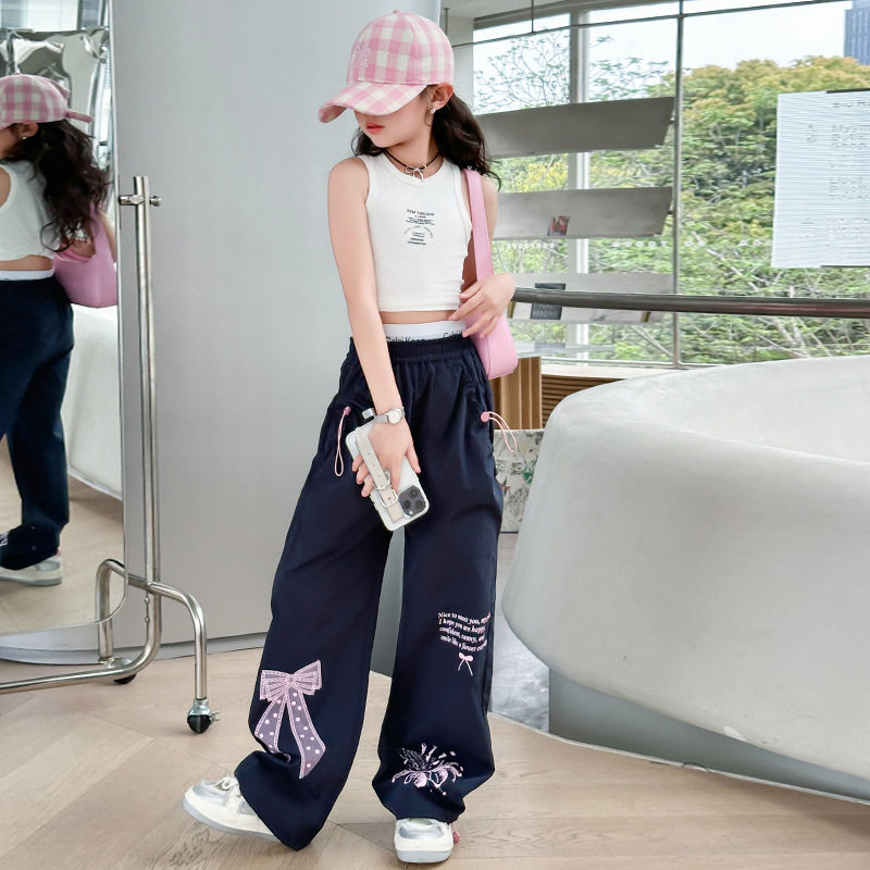 女童裤子夏季薄款速干工装裤2026新款阔腿裤儿童女孩大童夏装长裤