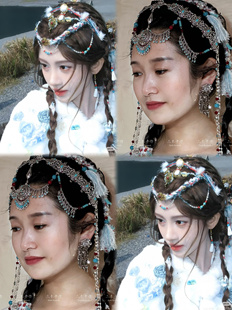 月鳞绮纪鞠婧祎地珠露芜衣印象掩鬓发饰古风头饰配饰西域藏风