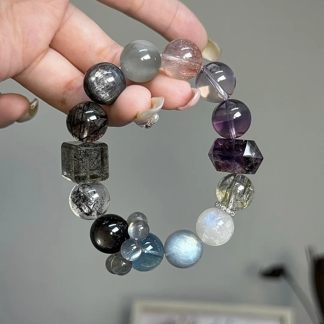 【心愈之主】天然紫超七紫水晶手链星辉骨干招财发晶海蓝宝手串女