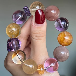 天然兔毛方糖发晶幽灵招财多宝水晶手串手链女款圆珠原创饰品37