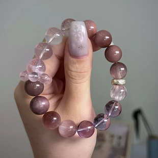 暮色微醺 手链 原创天然水晶手串粉兔毛紫水晶粉晶紫锂辉女款