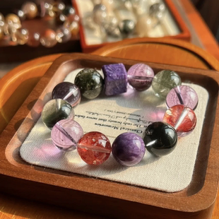 天然水晶兔毛紫龙晶方糖发晶幽灵多宝手串手链女款圆珠原创饰品42