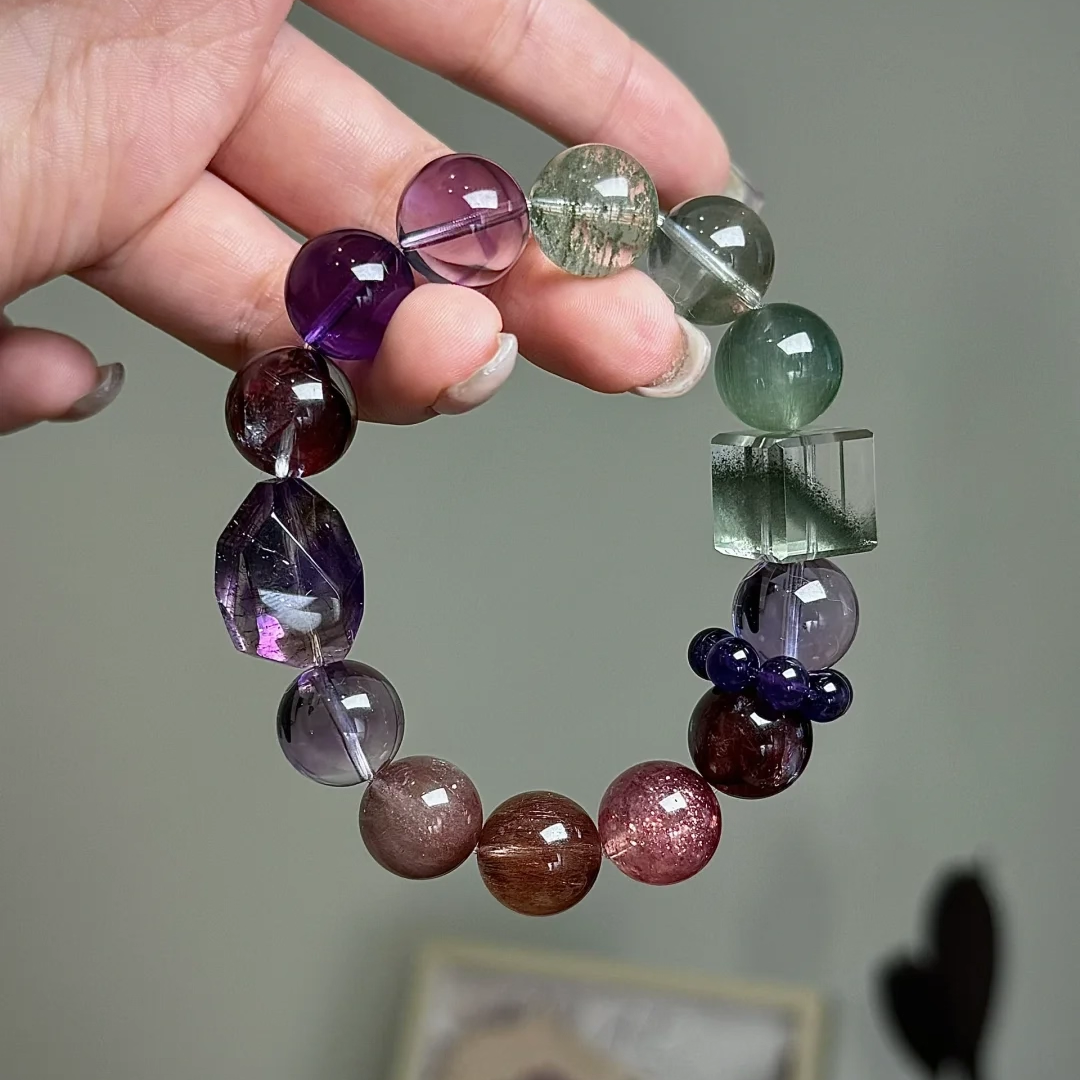 紫超七彩兔毛水晶手链女轻奢高级感定制礼物桃花【守恒定律·慕】