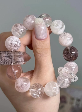 天然水晶紫粉幽灵粉兔毛雪花幽灵女款水晶手链礼物【绯红骑士】