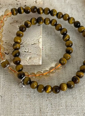 925银手链 JIUJIU【双圈】黄色系手串百搭复古小众亮眼气质手作