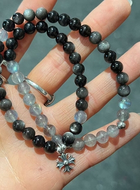 925银手链 JIUJIU【黑色月光】双圈水晶手串