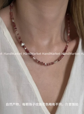 吊坠925银 JIUJIU【草莓奶昔】手工气质百搭少女小众自制彩色少女