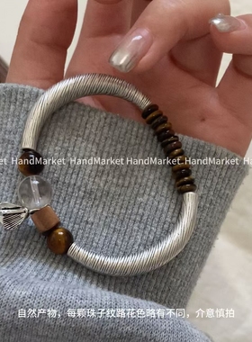 999足银 【美拉德镯串】时尚手工简约复古通勤款弹力-直播间售卖