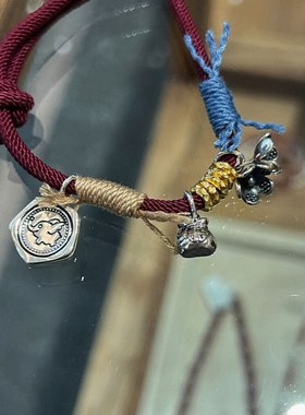 925银手链 JIUJIU【心象事成红绳手链】时尚气质小众彩色银象手链