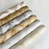 深卡其欧式 体大马士革墙纸卧室客厅餐厅防水电视背景墙浮雕壁纸