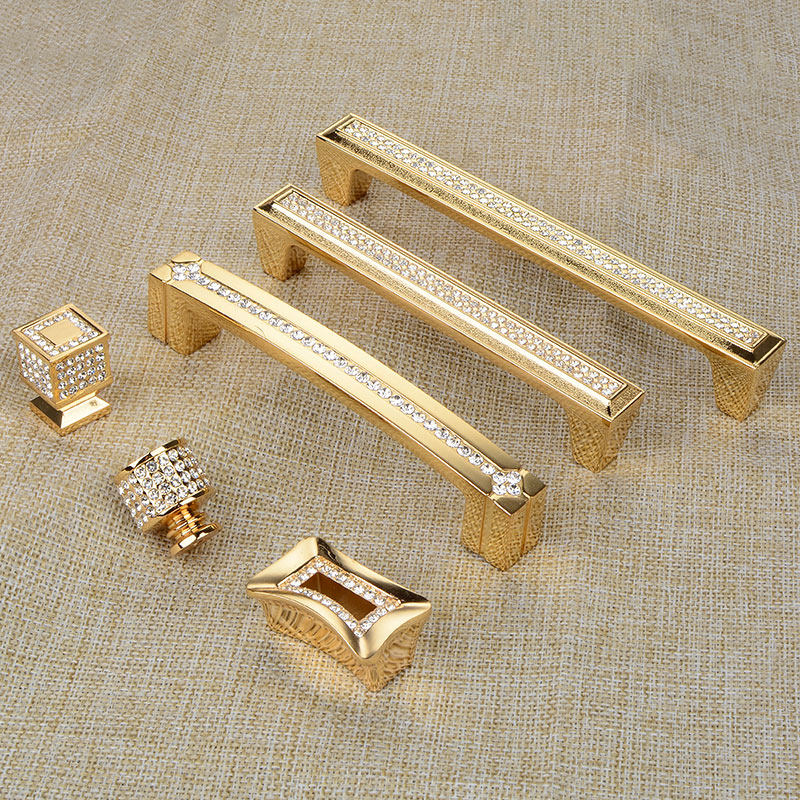索菲亚金色高档橱柜镶钻水晶拉手家具抽屉衣柜浴室柜欧式轻奢把手